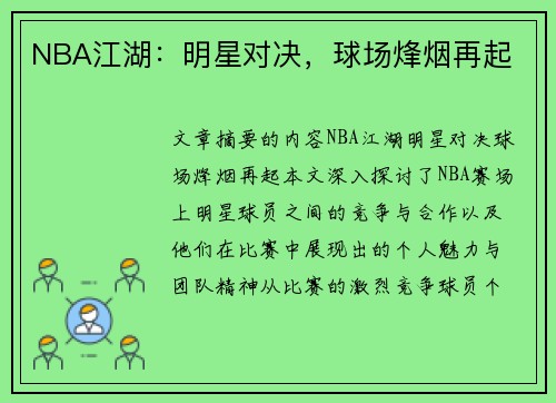 NBA江湖：明星对决，球场烽烟再起